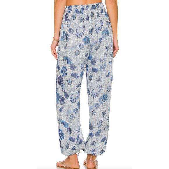 Tularosa Blue Floral Harem Pants SMALL Metallic Baggy Joggers Revolve $218 NEW - Picture 3 of 8